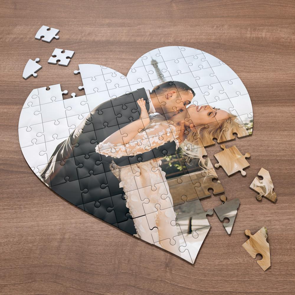 Mother's Day Gifts Couple Photo Puzzle Personalized Photo Heart Shaped Puzzle For Lover