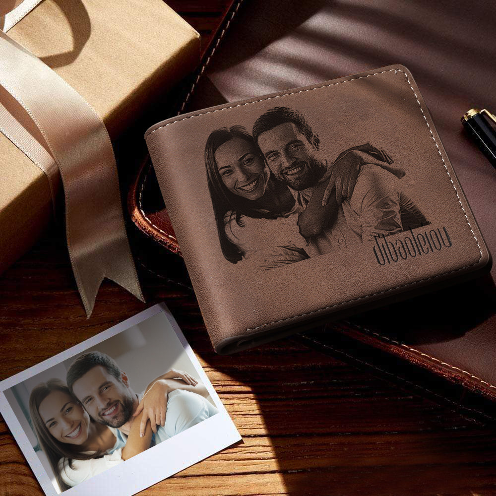 Personalized Photo Engraved Wallet Bifold Color Leather Short Wallet