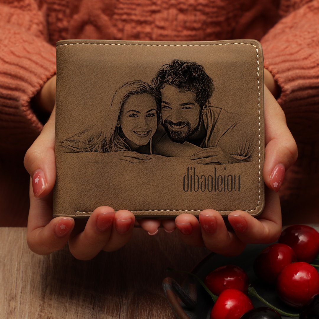 Personalised Bifold Lerther Photo Engraved Wallet Short Wallet