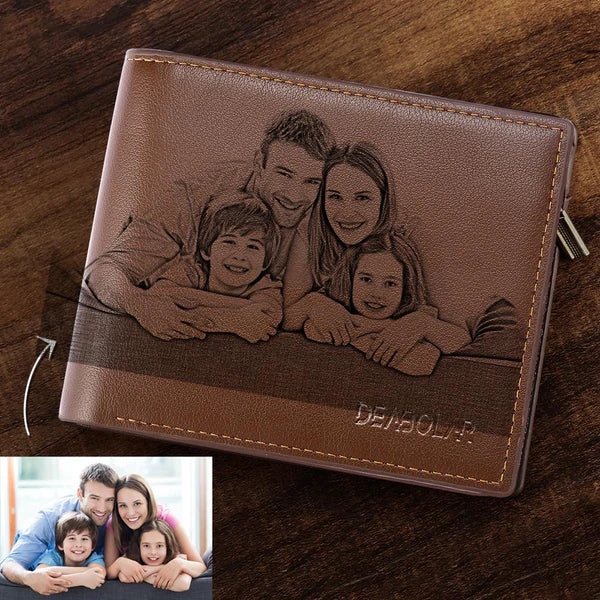 Personalized Photo Trifold Wallet for Men Best Gift for Father and Grandfather - Brown