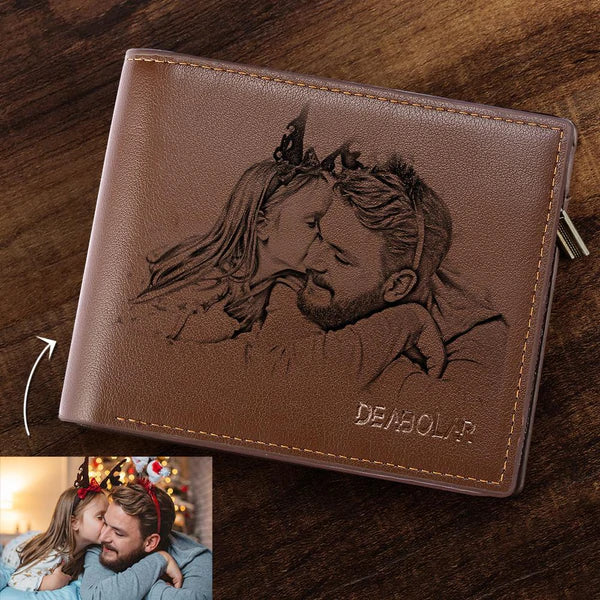 Gift for Dad Personalized Photo Engraved Coin Purse Gift for Men