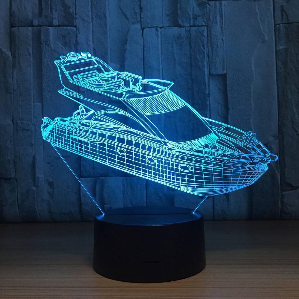Speedboat 3D Colorful Night Light Touch Seven Color Change - MyPhotoMugs