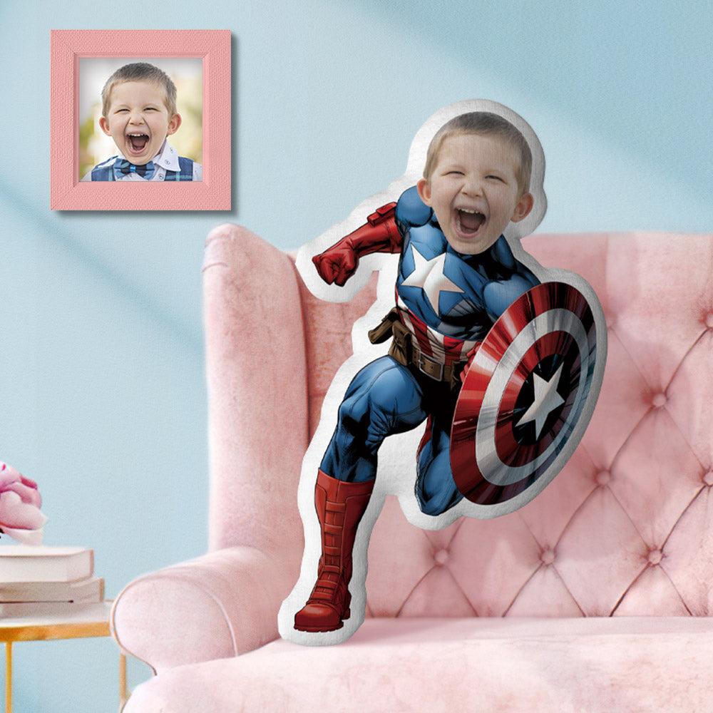 Custom Face Photo Minime Doll Personalized Captain America Minime Throw Pillow A Unique Cool Gift for Kid