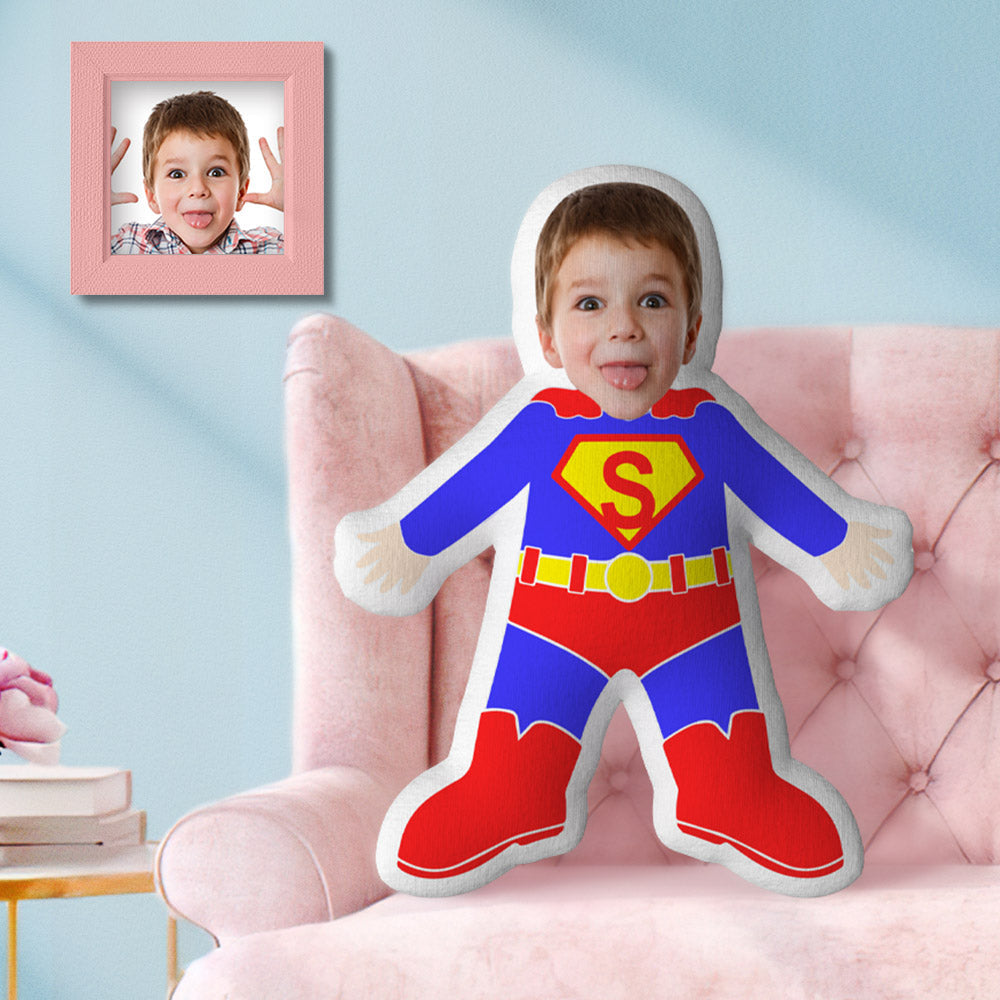 Custom Face Pillow MiniMe Pillow Personalized Photo Face Doll Pillow Surprised Superman Gift for Kid