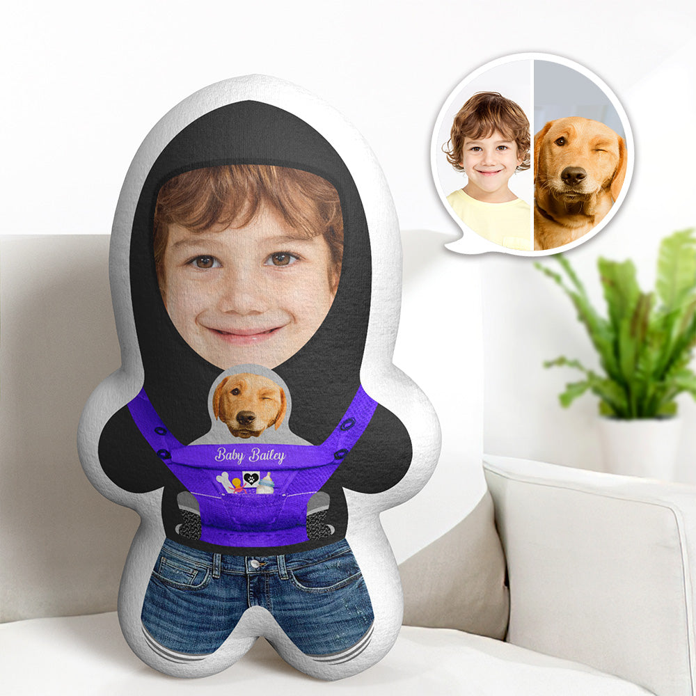 Custom Purple Baby Carrier Two Faces Minime Throw Pillow Personalized Minime Photo Doll Gift for Pet Lover - auphotomugs