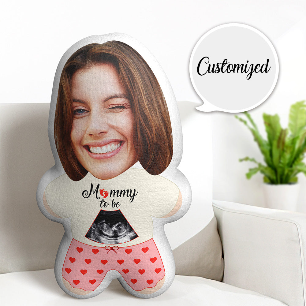 Custom Face Minime Throw Pillow Personalized Ultrasound Photo Gifts for Mom Doll - auphotomugs