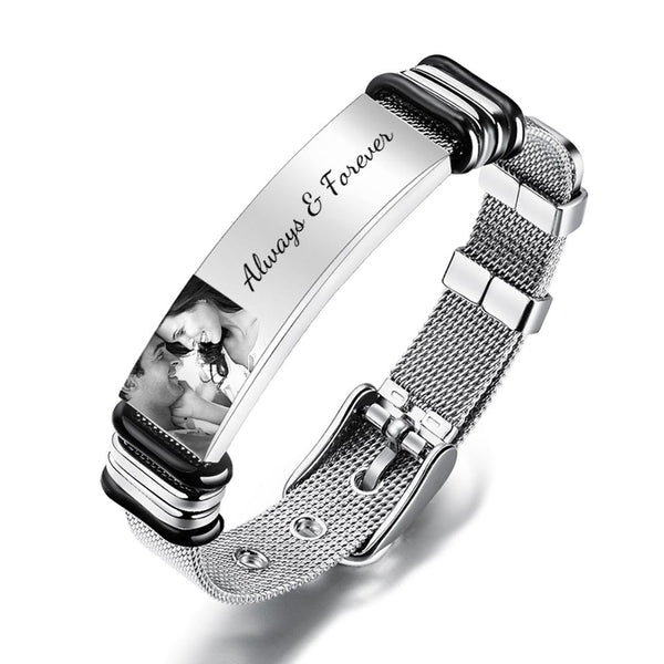 Custom Photo Engraved Bracelet Stainless Steel Best Gifts for Him
