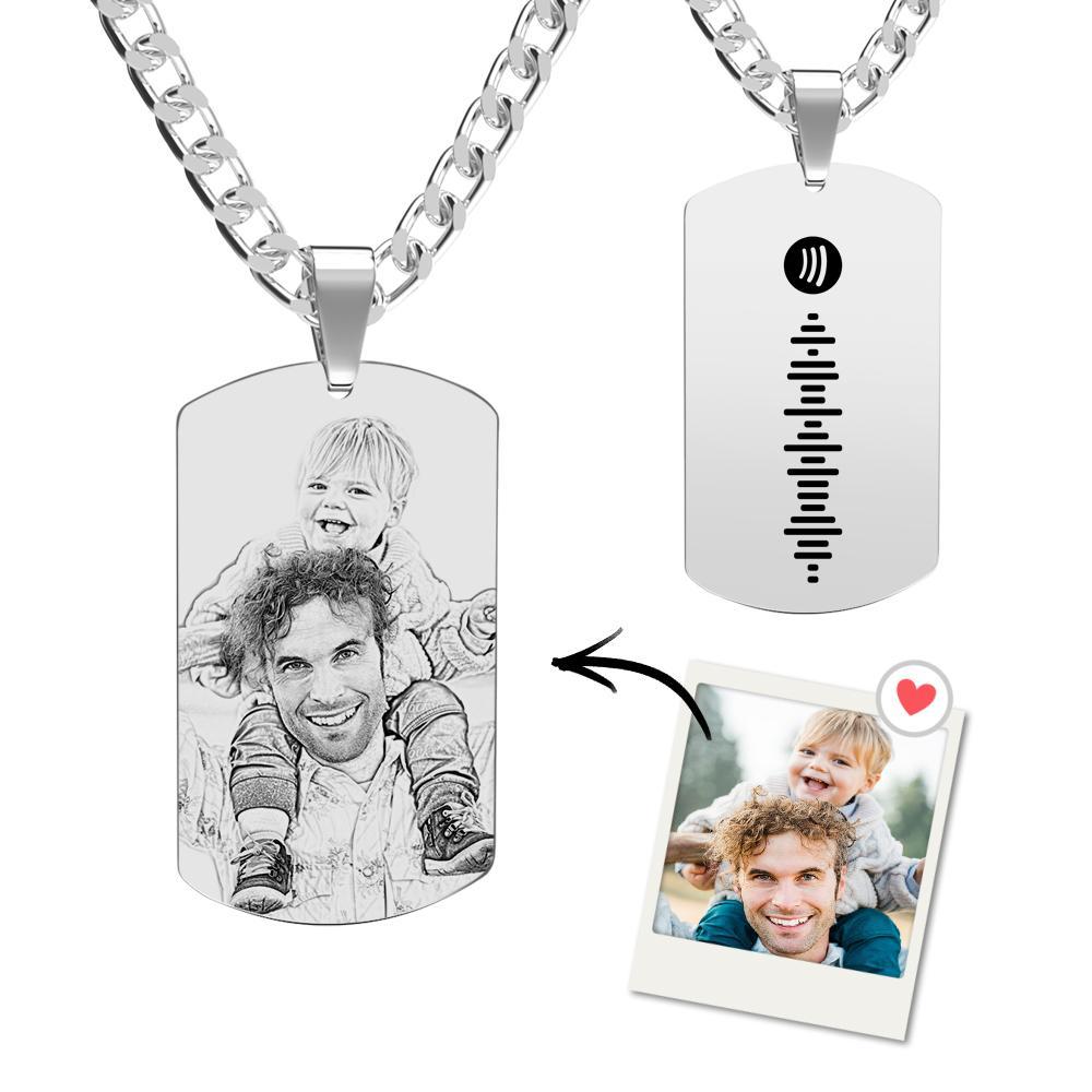 Personalized Music Spotify Code Photo Necklace Valentine's Day Gifts Stainless Steel Pendant Custom Laser Engrave