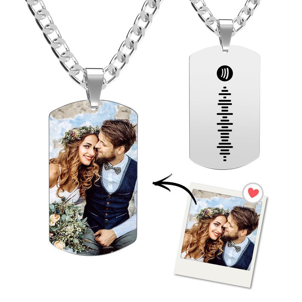 Personalized Music Spotify Scan Code Photo Necklace Valentine's Day Gifts Stainless Steel Pendant