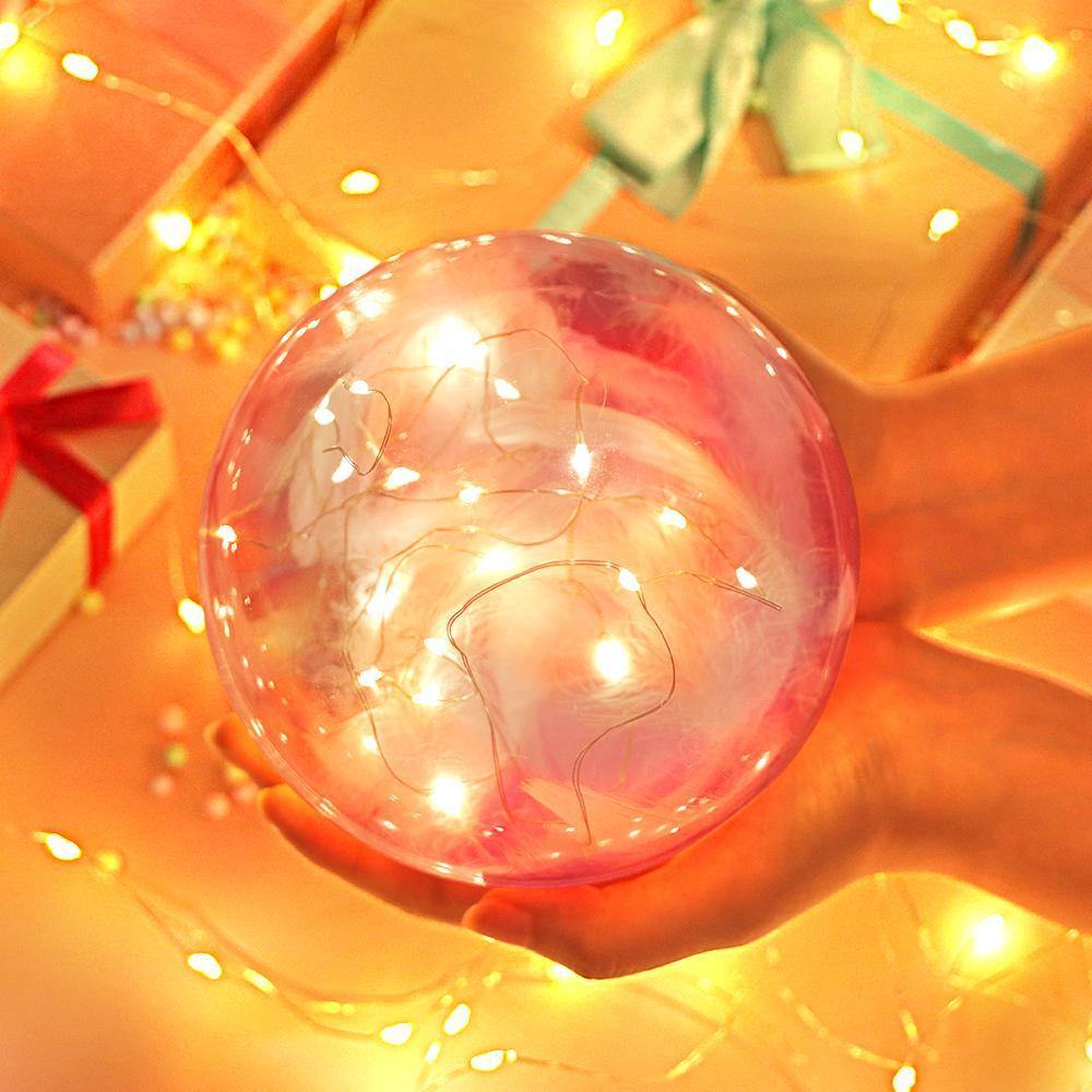Transparent Plastic Ball Light String Light Pink Feather Three-piece Suit Creative Gift Combination - MyPhotoMugs