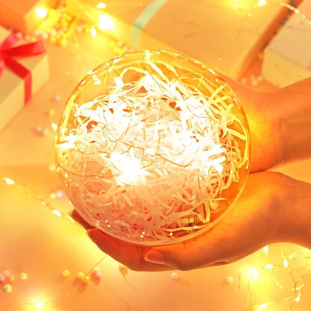 Transparent Round Plastic Ball Color Light String Light Pink Raffia Shredded Paper Silk Three-piece Suit Creative Gift Combination - MyPhotoMugs