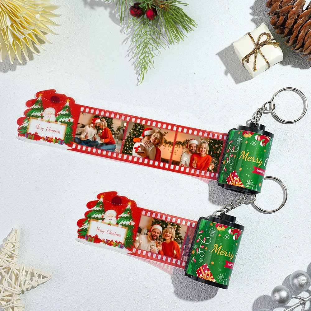 Custom Photo Film Keychain Merry Chrismas Gift for Couple - auphotomugs