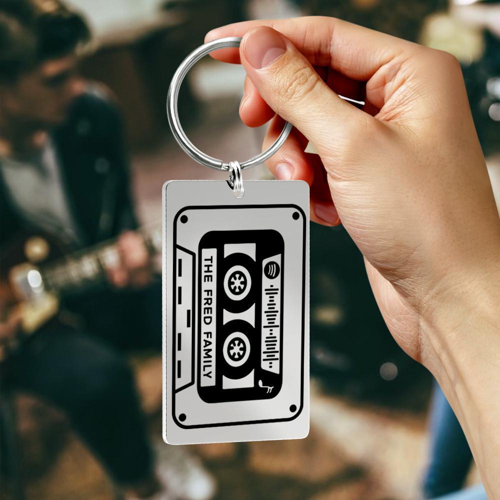 Personalized Spotify Keychain Scannable Music Keyring with Engraved Text Tape Style Stainless Steel Keychain