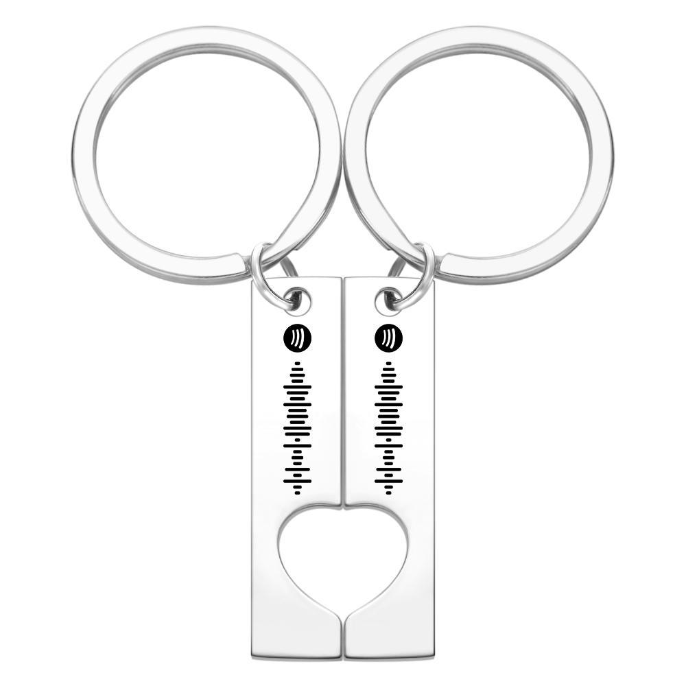 Personalized Spotify Code Keychain Friend Keychain Couple Keychain Heart Cut Out Keyring Best Gift for Boyfriend / Girlfriend-2 pcs a set
