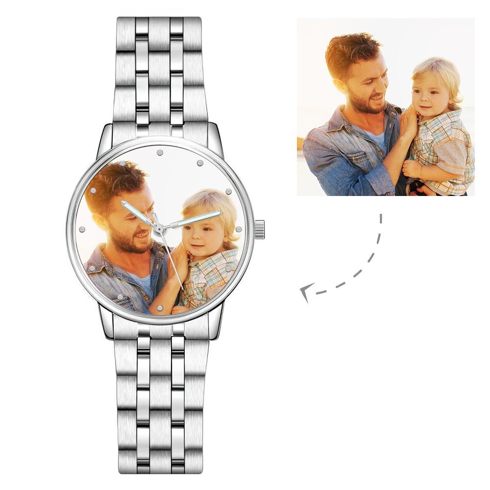 Custom Photo Watch Personalized Watch with Luminous Pointer Alloy Strap Photo Watch 40mm
