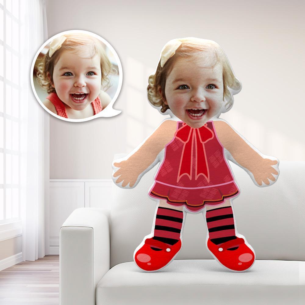 Personalised Face Pillow Red Dress Little Girl MiniMe Pillow Costume Pillow Doll Photo Face Doll Cute Gifts For Kids