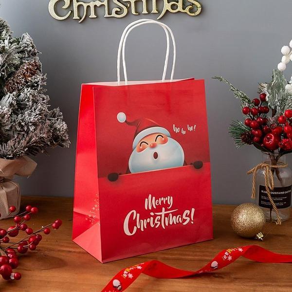 Merry Christmas Gift Paper Bag with Handles for Christmas Eve Party Supplies