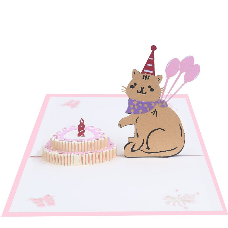 Cat Birthday Card 3D Pop-up Greeting Card Creative Cake Gift Card