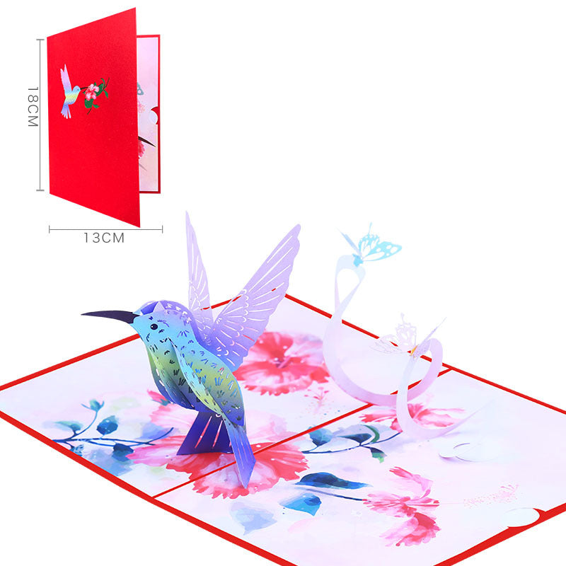 Purple Hummingbird Butterfly Greeting Card 3D Three-dimensional Card