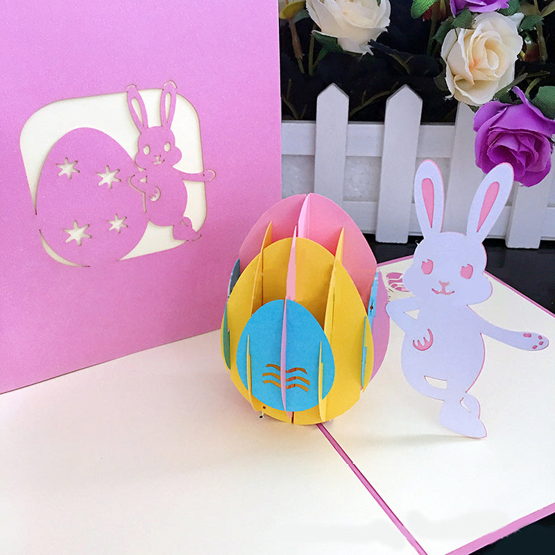 Rabbit and Colored Eggs Card Creative Easter Three-dimensional Card