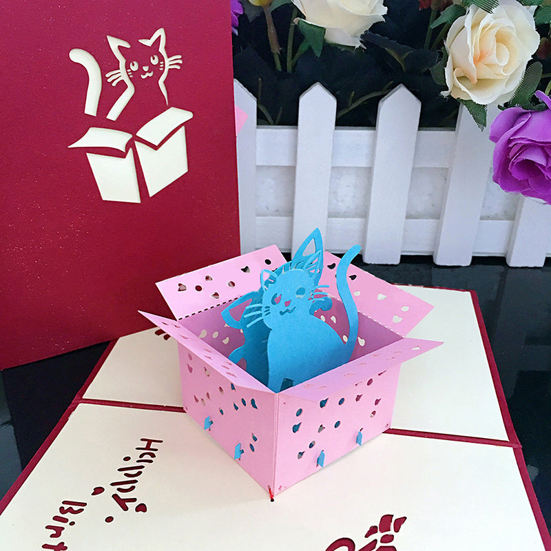 Creative Birthday Cat Greeting Card 3D Pop-up Birthday Card
