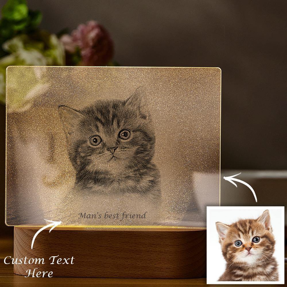 Personalised Photo Engraved Night Light Cat Theme - MyPhotoMugs