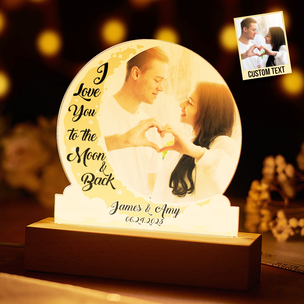 Personalized Photo Light LED Lamp for Lover with Custom Name I Love You to the Moon and Back - auphotomugs