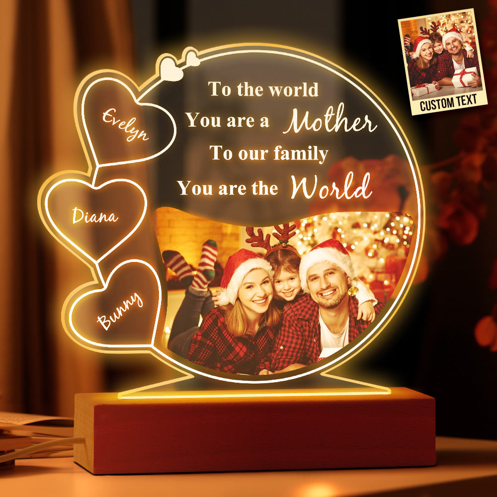 Custom Photo and Names Acrylic Plaque Lamp Gifts for Mom - auphotomugs