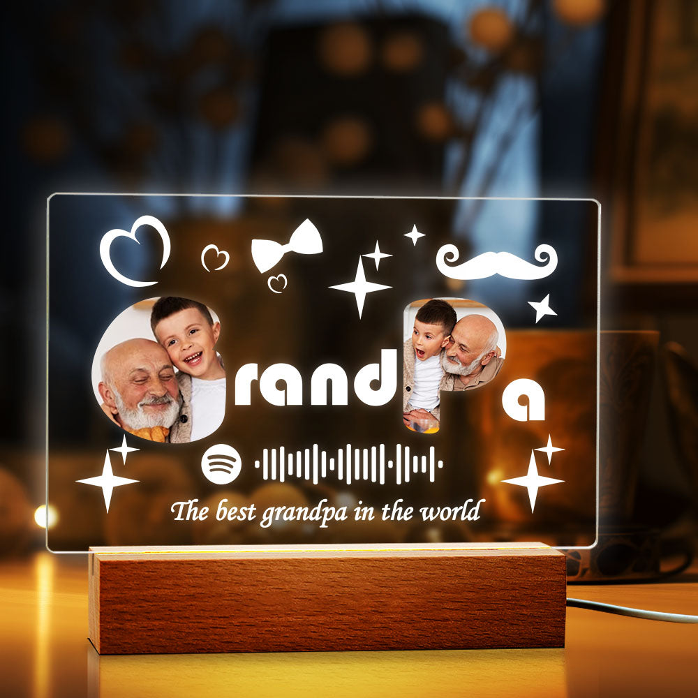 Custom Spotify Code Lamp Acrylic Music Plaque Night Light Family Gift for Grandpa - auphotomugs