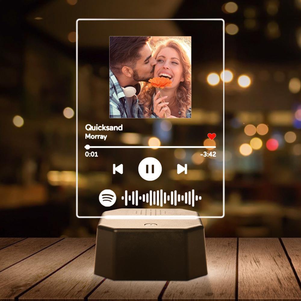 Personalized Photo Spotify Song Light Up Plaque & Stand Bluetooth Speaker Anniversary Gift - MyPhotoMugs