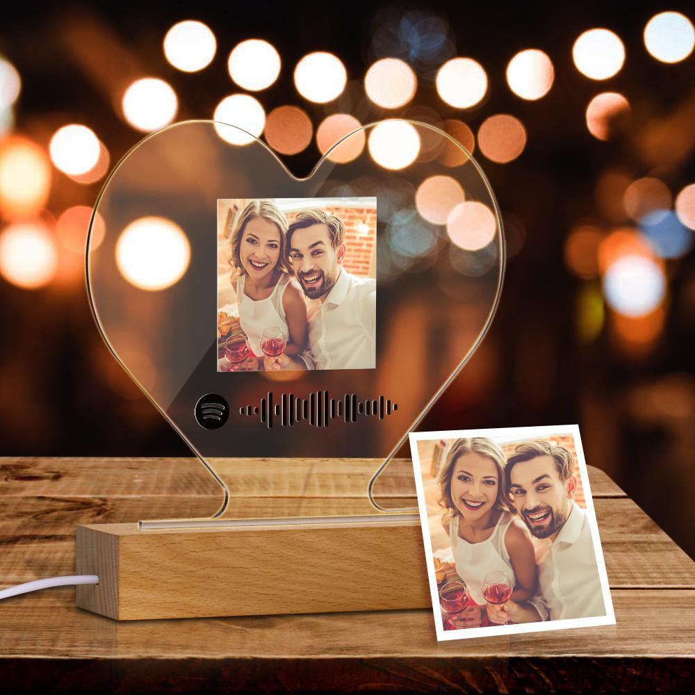 Custom Scannable Spotify Code Night Light Photo Acrylic Heart Shape Creative Couple Theme Gifts - MyPhotoMugs