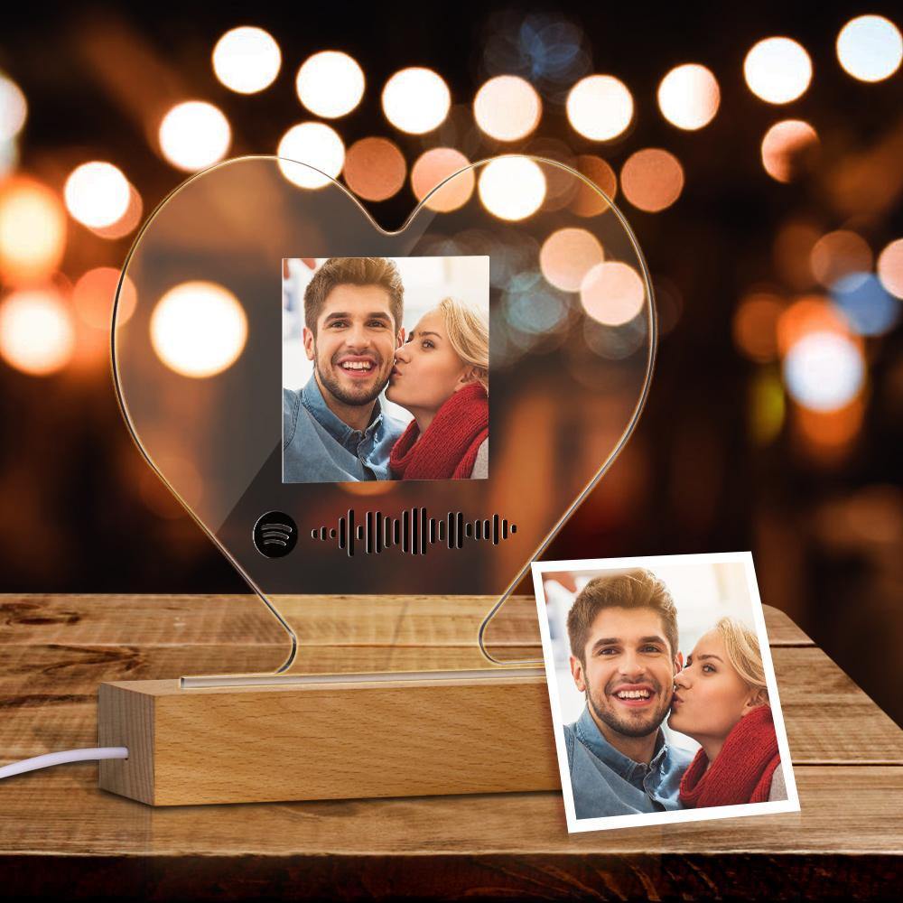 Scannable Spotify Code Night Light Acrylic Heart Shape Gifts for Couple - MyPhotoMugs