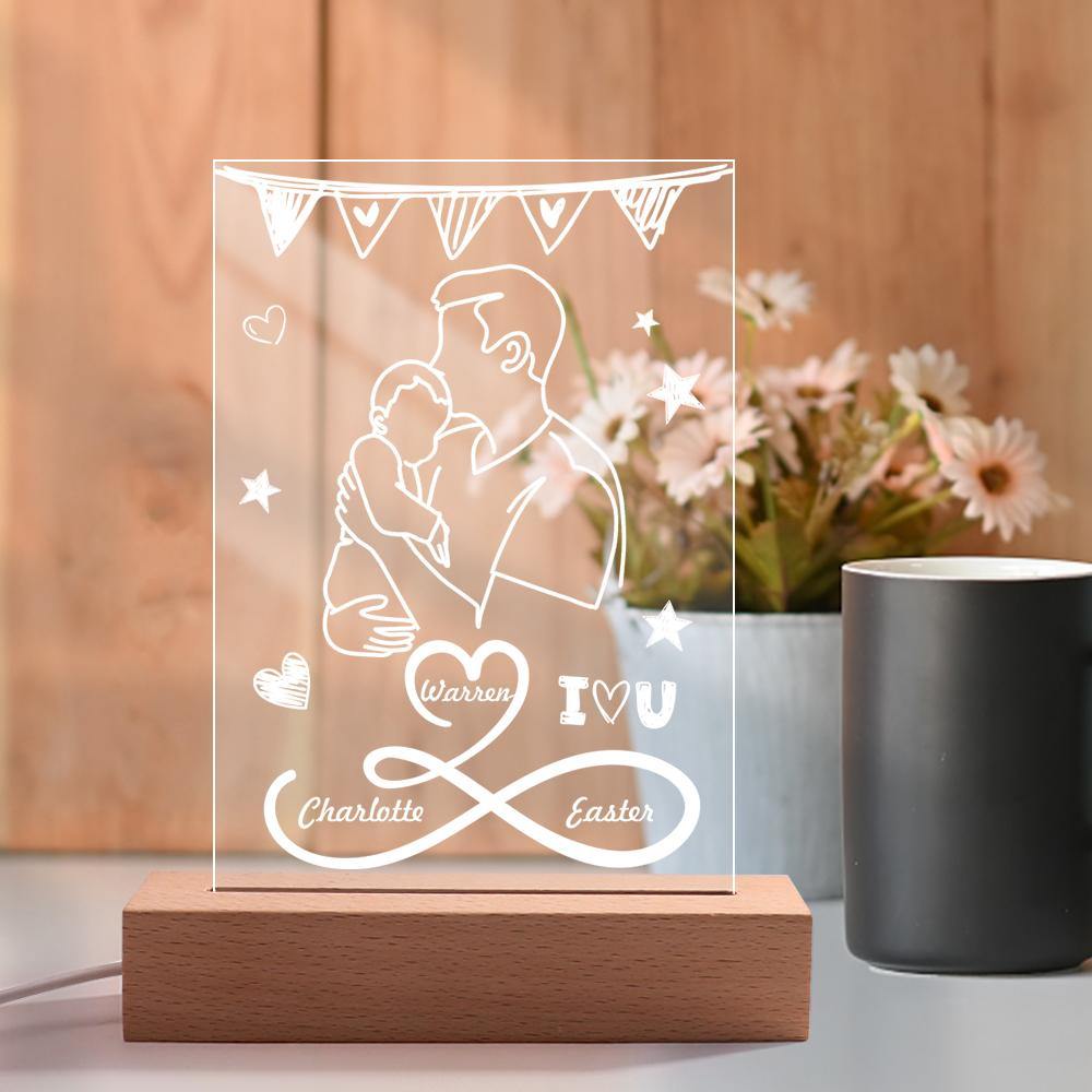 Custom Engraved Night Light Father's Day Line Silhouette Gifts - MyPhotoMugs