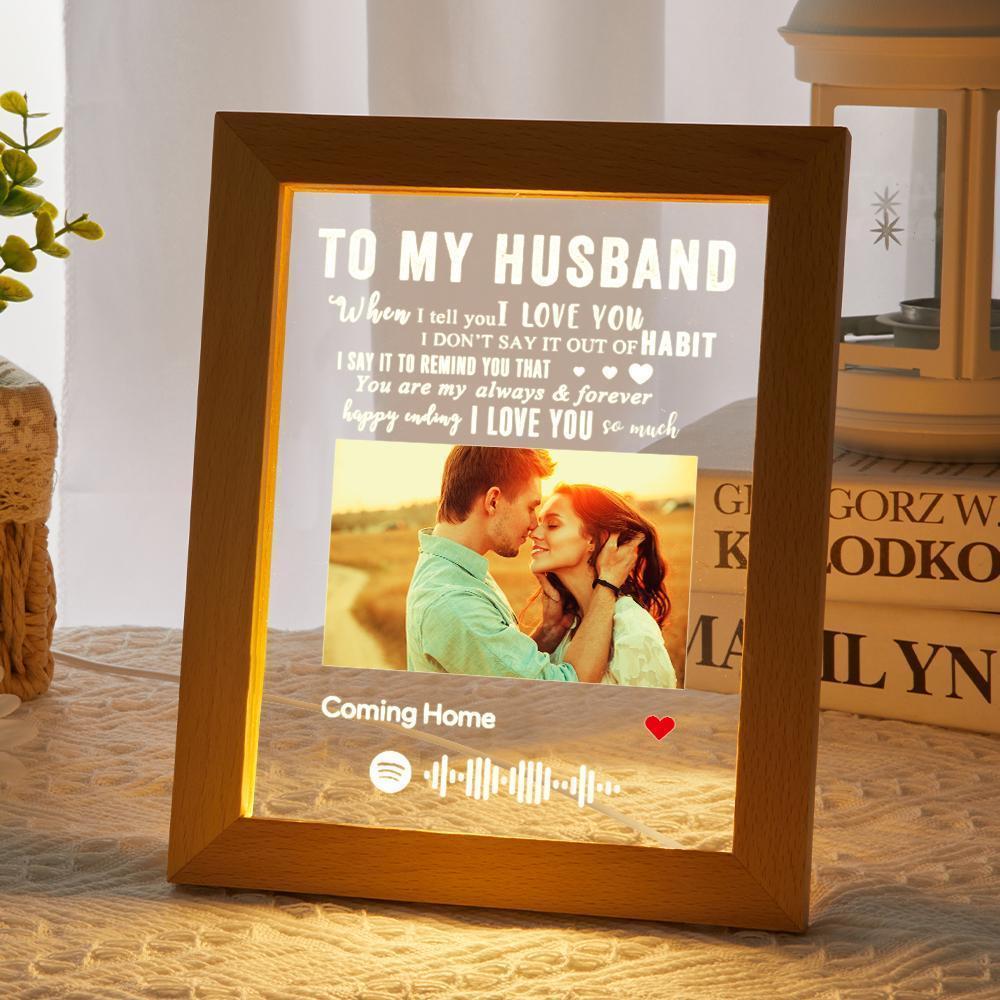 Custom Music Night Light LED Frame With Photo Engraved Text Night Light Anniversary Gift  Gift For Husband