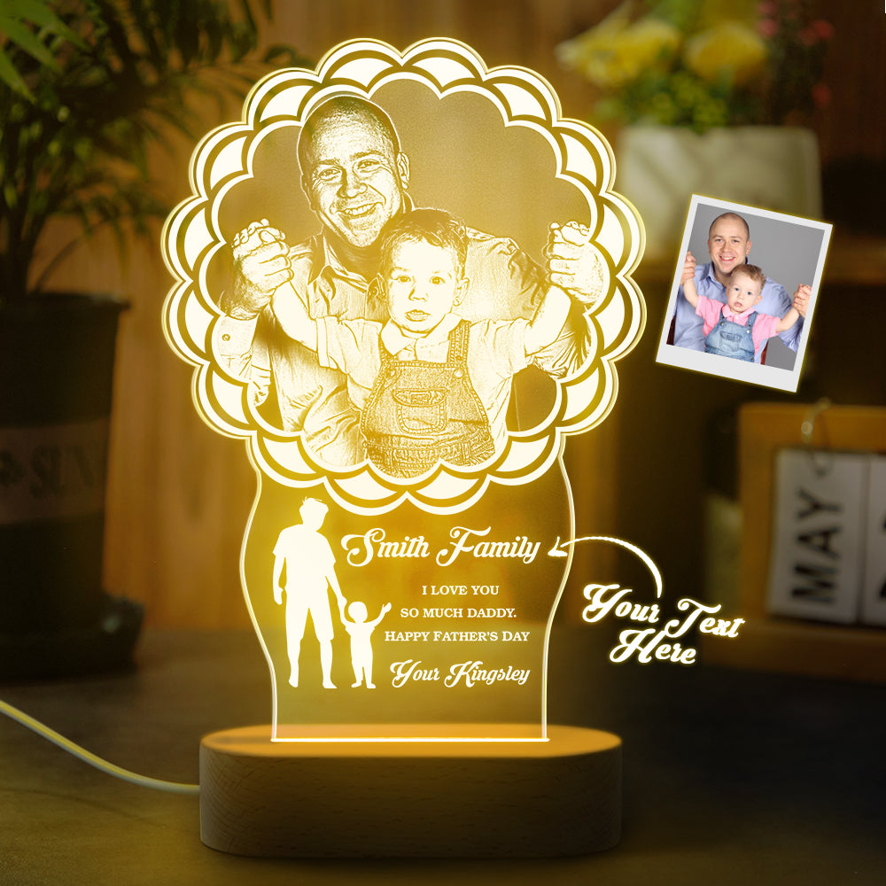 Custom Photo Father Child Lamp Personalized Engraved 7 Colors Acrylic Night Light Father's Day GIfts - auphotomugs