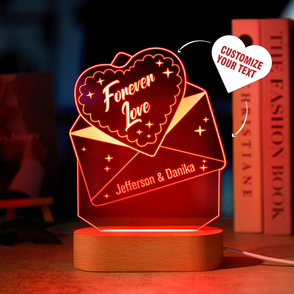 Custom Text Acrylic Envelope Night Light Personalized Coloful Lamp Valentines Day Gift - auphotomugs