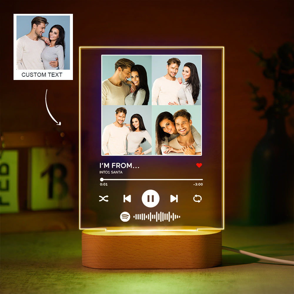 Custom Photos Scannable Spotify Code Lamp Acrylic Colorful Night Light Romantic Valentine's Day Gift - auphotomugs